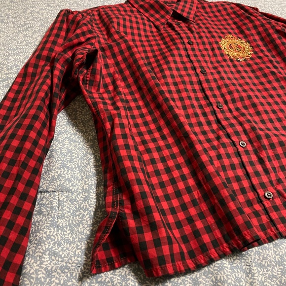 Lauren Ralph Lauren Red Black Checkered Button Down Large Crest Logo Size Large - Picture 7 of 12